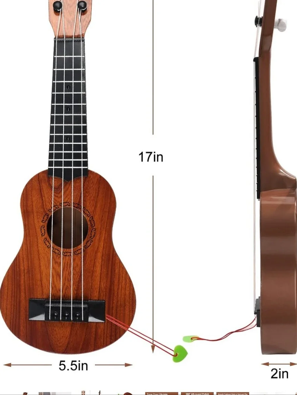 Kids Wooden Ukulele Toy - Brown Learning Guitar